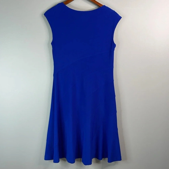 JONES NEW YORK Asymmetrical Ring Royal Blue Fit & Flare Midi Dress Cap Sleeve 6 - Picture 8 of 10